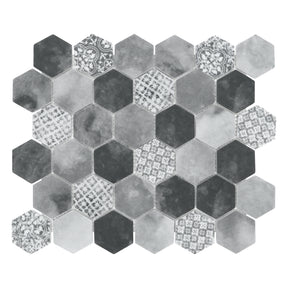 Cement Grey 11.7" x 10.2" Hexagon Recycled Glass Floor And Wall Mosaic Tile