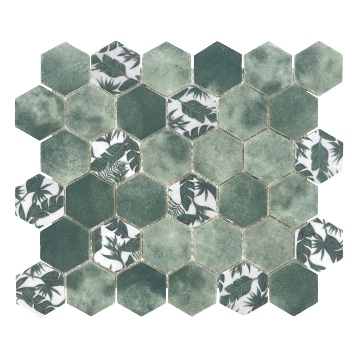 Cement Green 11.7" x 10.2" Hexagon Recycled Glass Floor And Wall Mosaic Tile