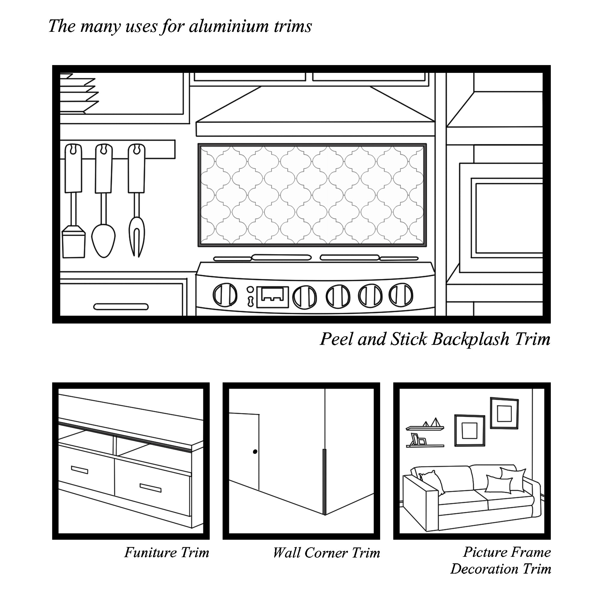 10 Pieces Aluminium Peel and Stick Backsplash Trim, 36Inch Silver Matte