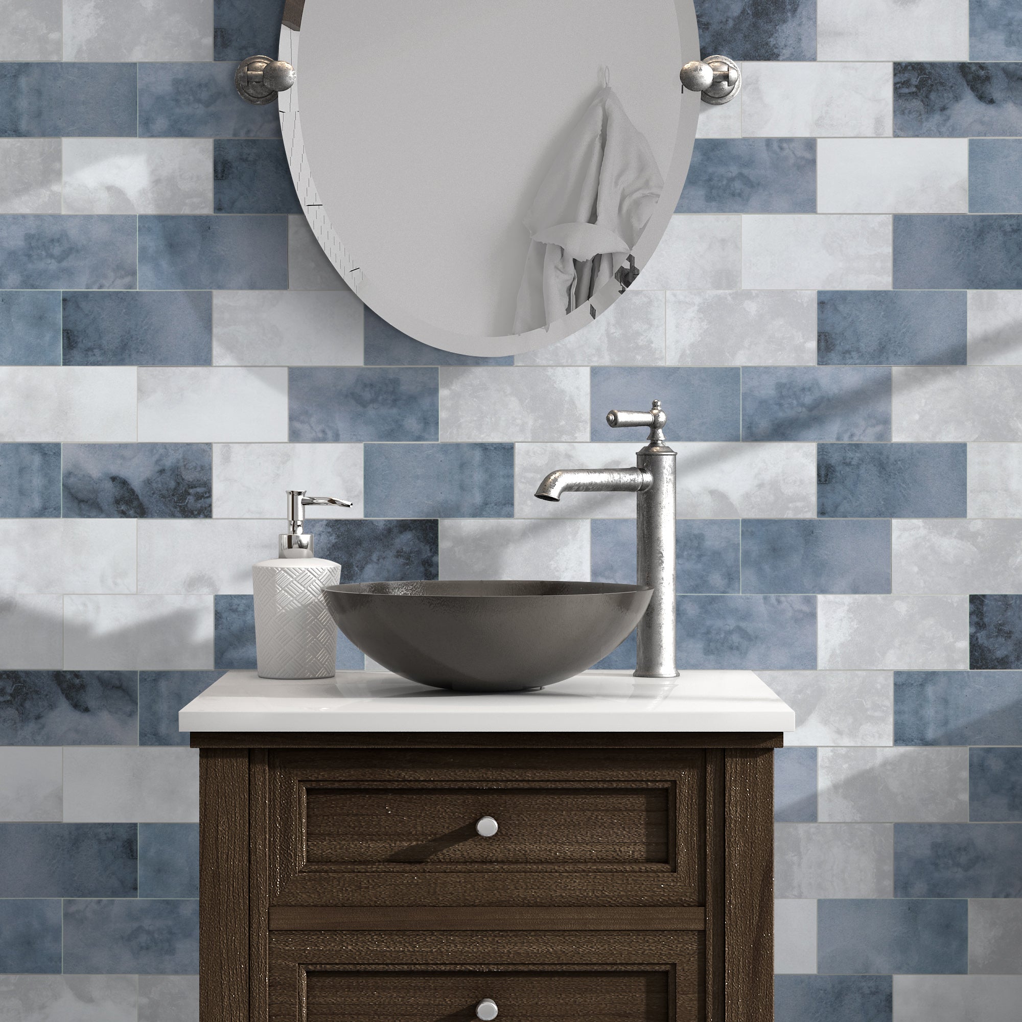 3x6" Blue Cement Peel and Stick Tile