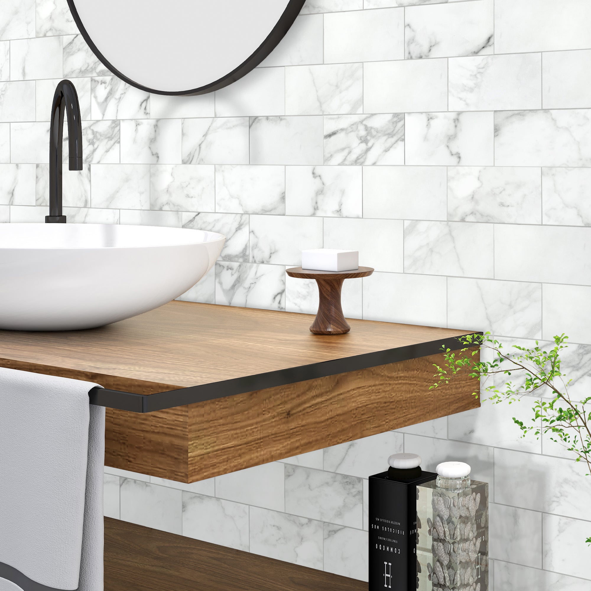 3x6" Calacatta White Peel and Stick Tile