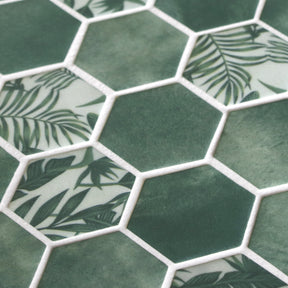 Cement Green 11.7" x 10.2" Hexagon Recycled Glass Floor And Wall Mosaic Tile