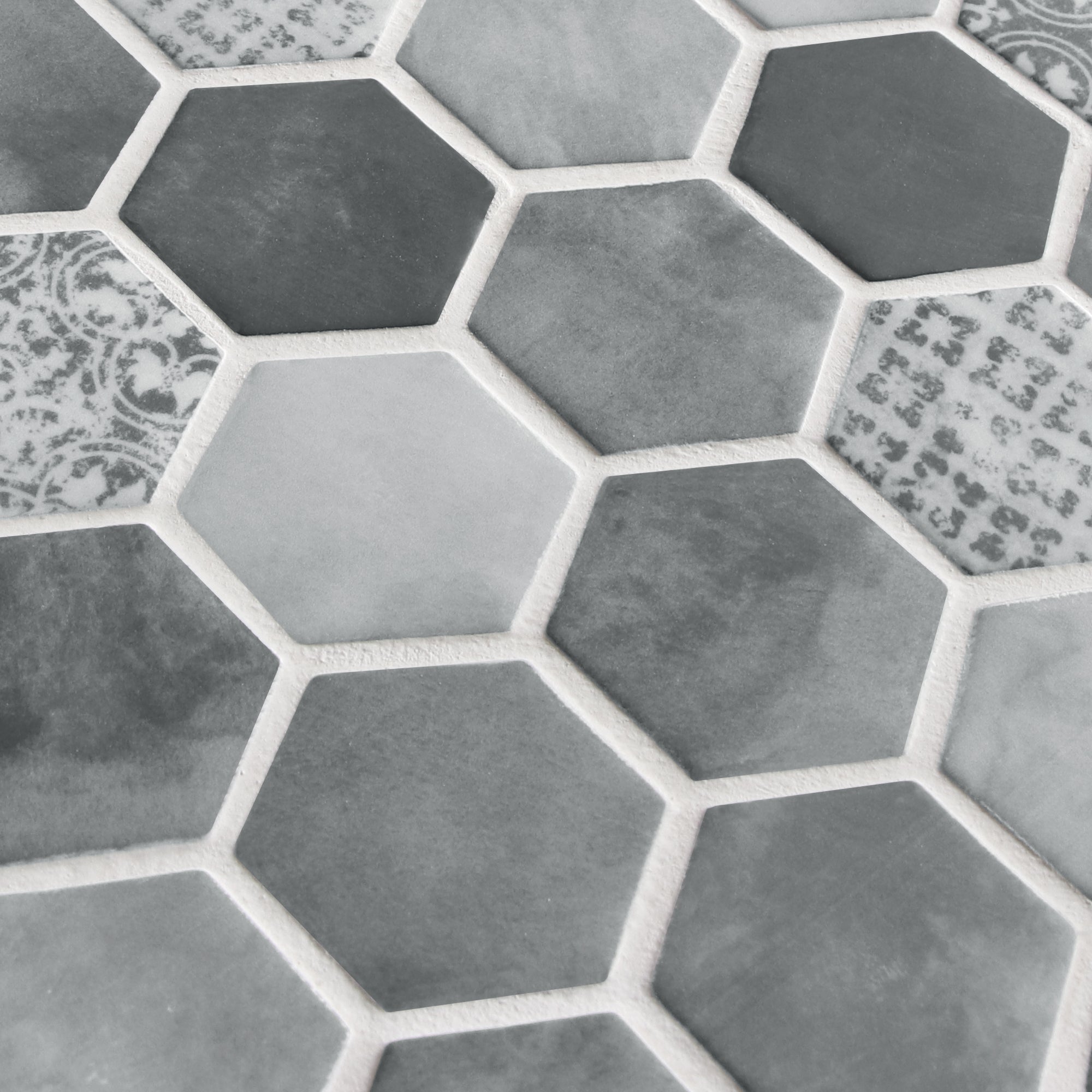 Cement Grey Hexagon Recycled Glass Floor and Wall Mosaic Tile