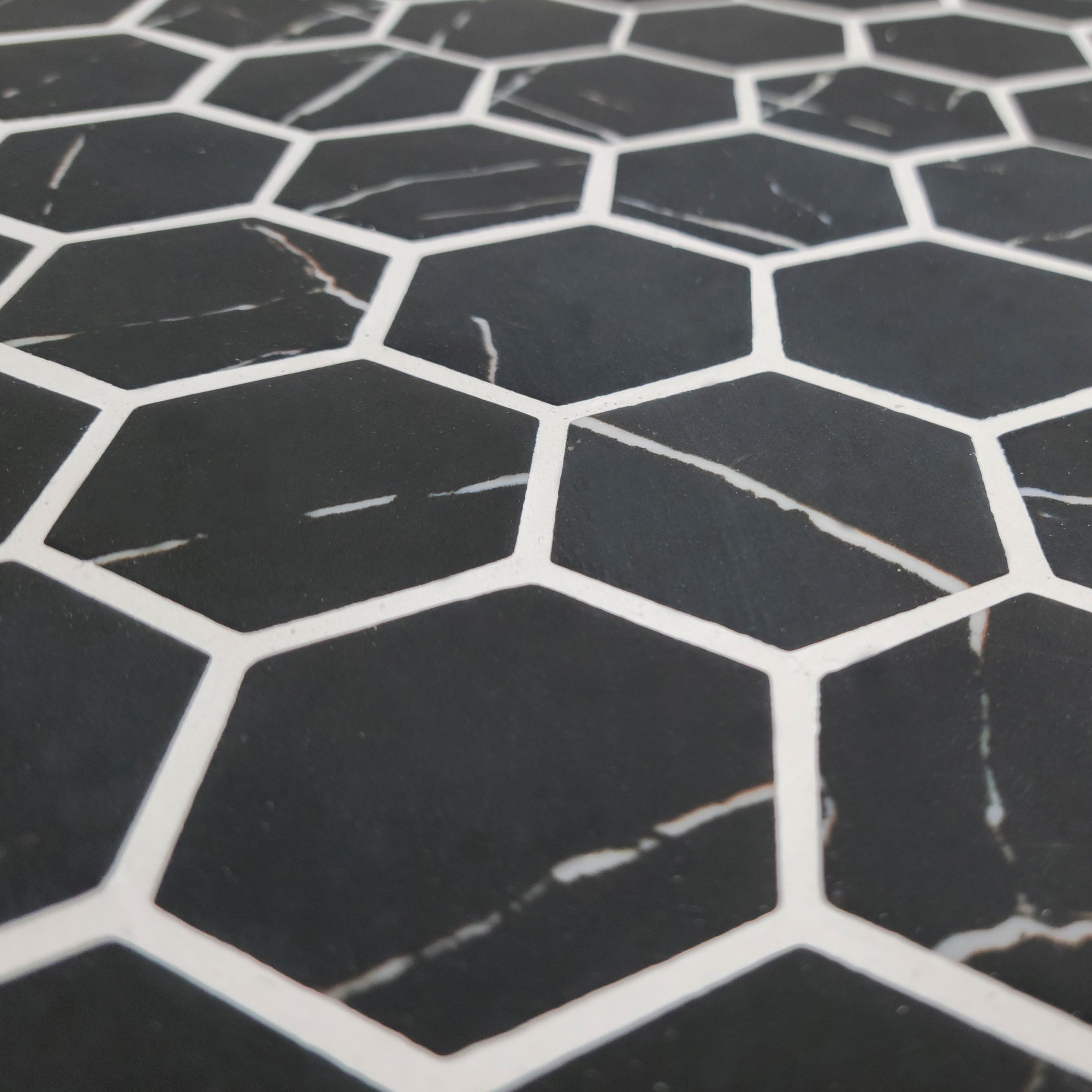 Black Marquina Hexagon Recycled Glass Floor and Wall Mosaic Tile