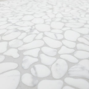White Calacatta Pebble 10.6"x10.6" Recycled Glass Floor And Wall Mosaic Tile