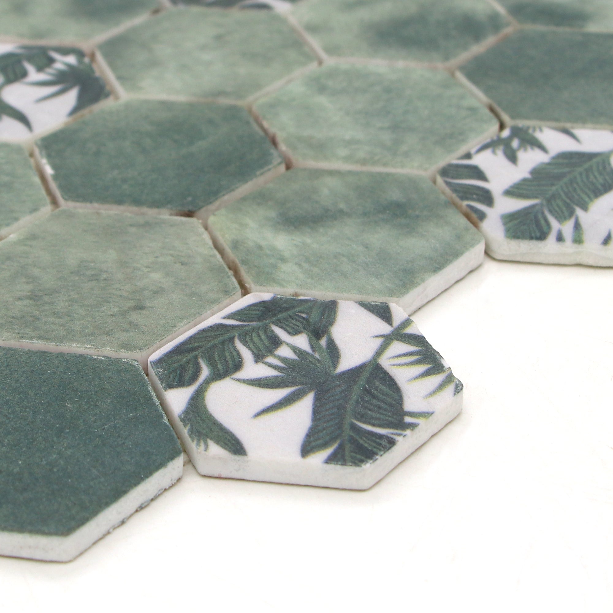 Cement Green Hexagon Recycled Glass Floor and Wall Mosaic Tile