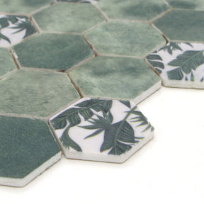 Cement Green 11.7" x 10.2" Hexagon Recycled Glass Floor And Wall Mosaic Tile
