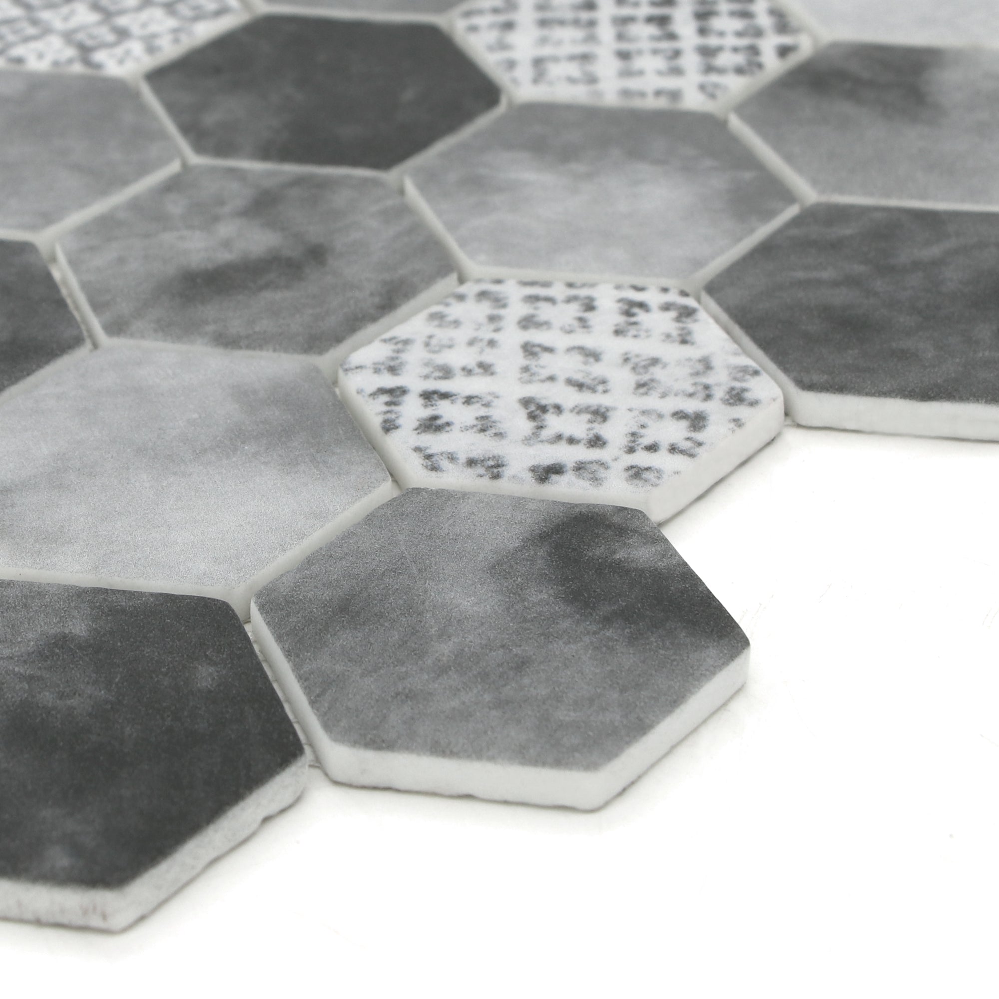 Cement Grey Hexagon Recycled Glass Floor and Wall Mosaic Tile