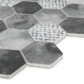 Cement Grey 11.7" x 10.2" Hexagon Recycled Glass Floor And Wall Mosaic Tile