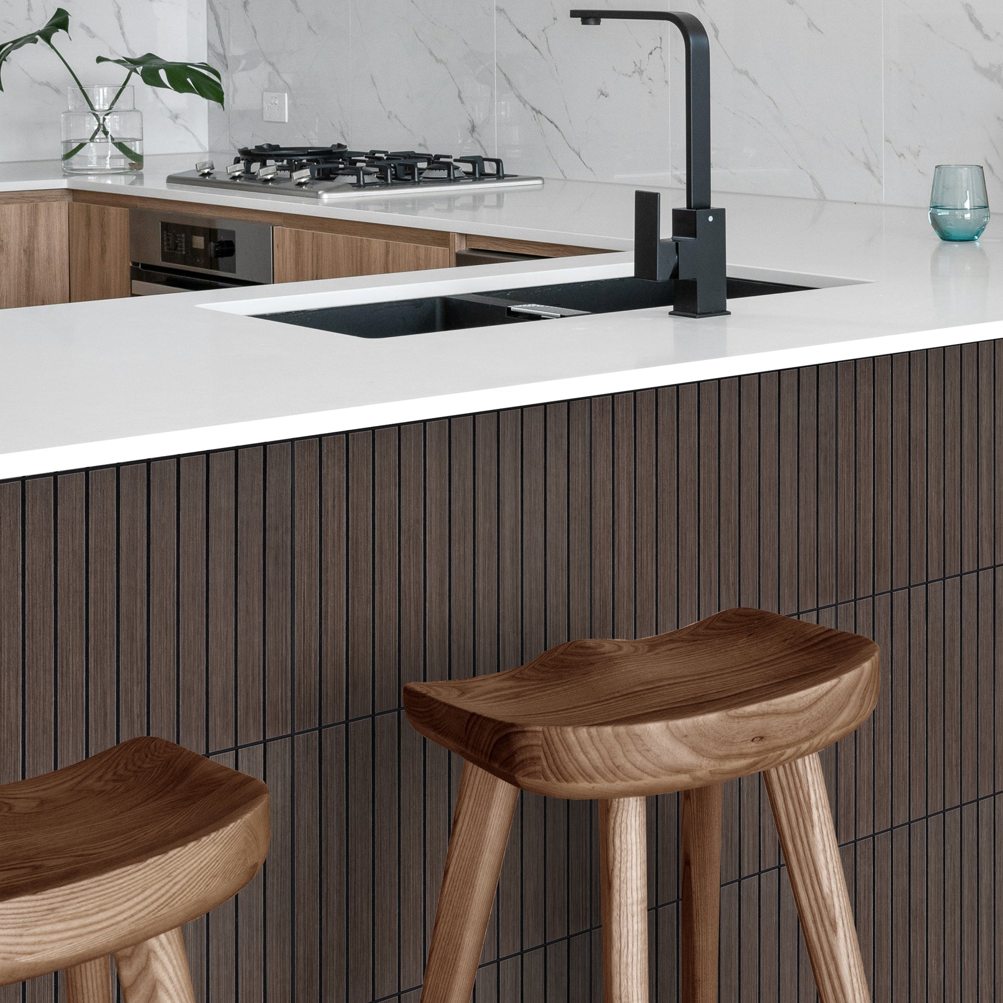 Walnut PET Peel and Stick Acoustic Wall Paneling