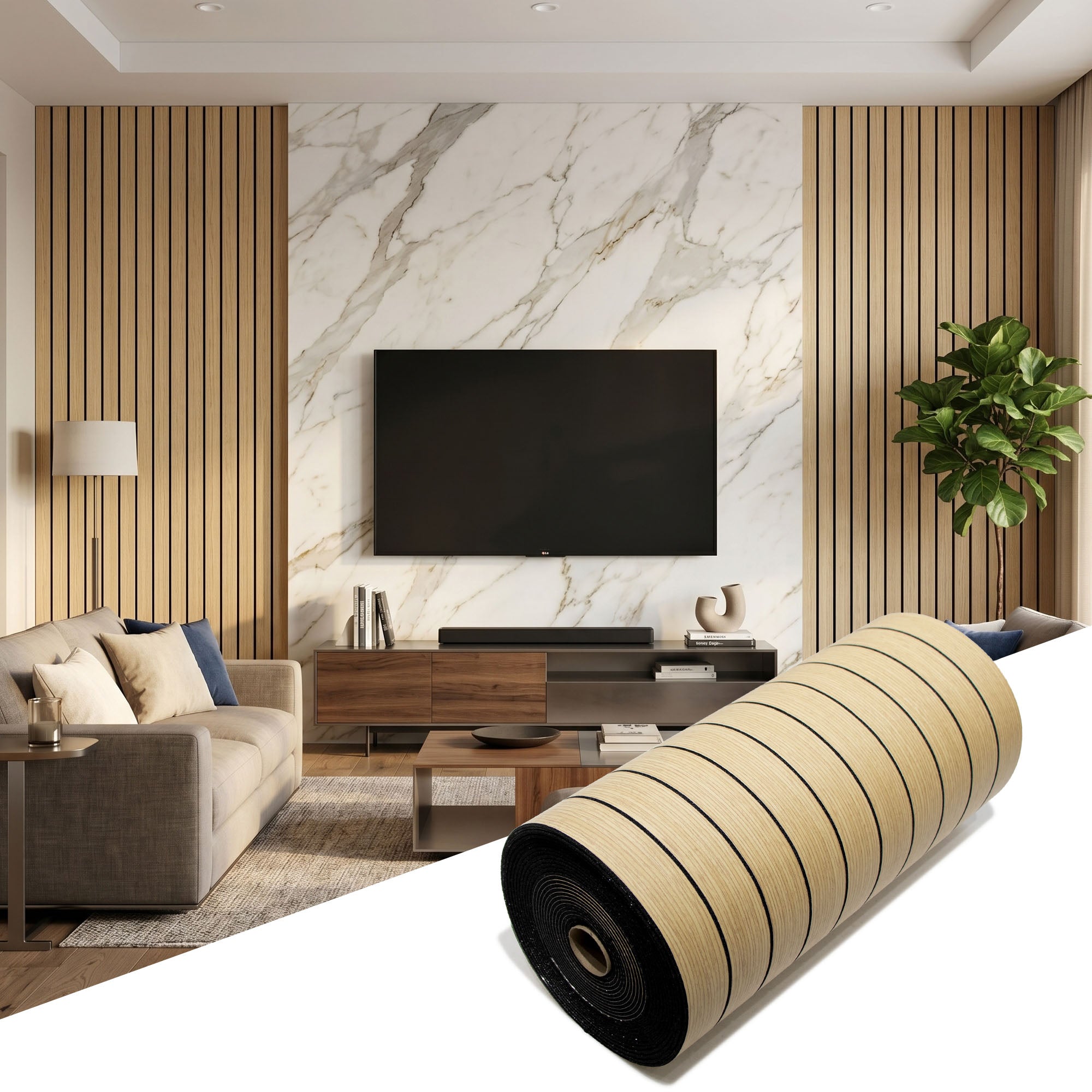 Natural Oak Wood Grain Peel and Stick Wall Paneling Roll