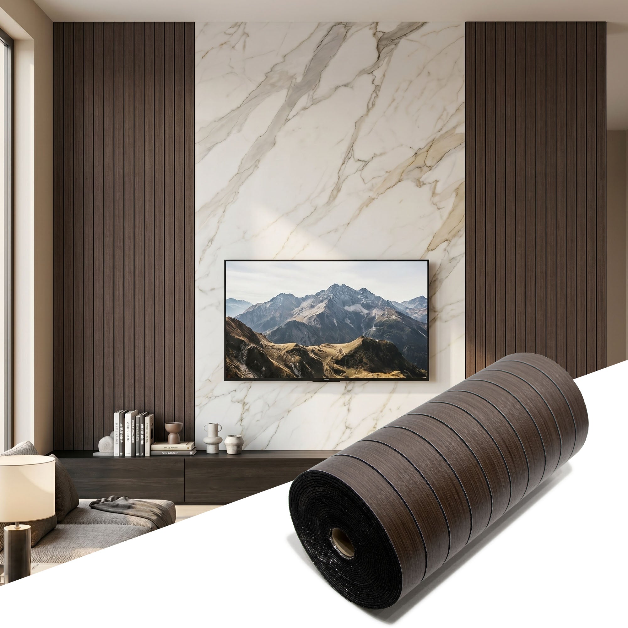 Walnut Wood Grain Peel and Stick Wall Paneling Roll