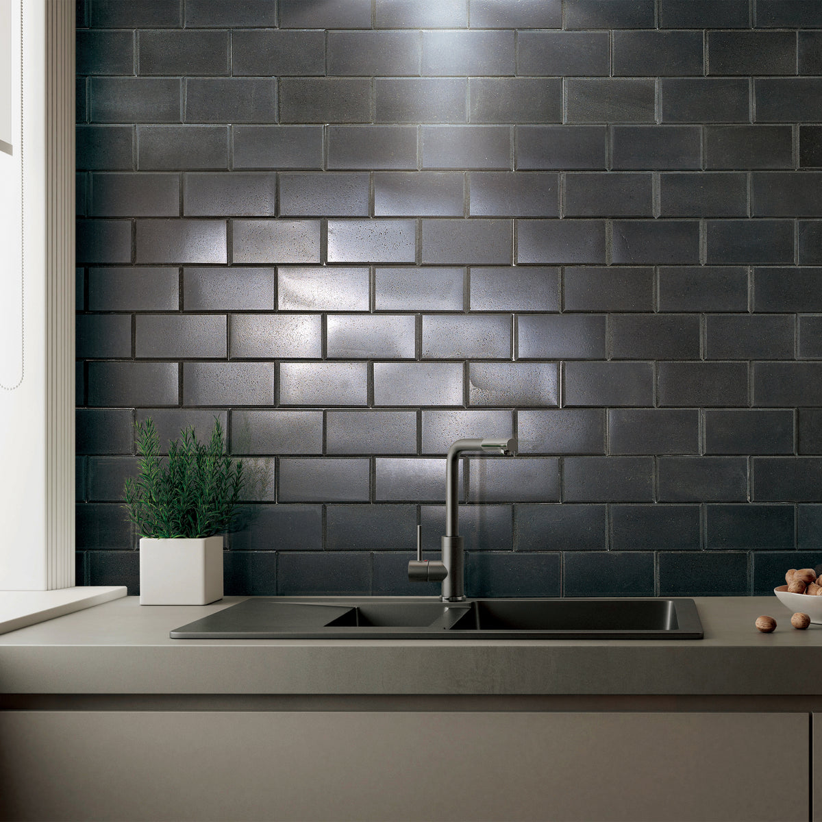 Subway Black Natural Marble Peel and Stick Backsplash Tile