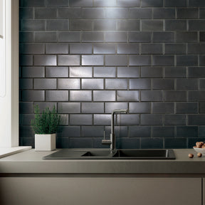 Subway Black Natural Marble Peel and Stick Backsplash Tile
