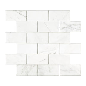 Subway Carrara White Natural Marble Peel and Stick Backsplash Tile