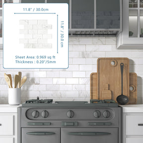 Subway Carrara White Natural Marble Peel and Stick Backsplash Tile
