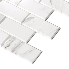 Subway Carrara White Natural Marble Peel and Stick Backsplash Tile