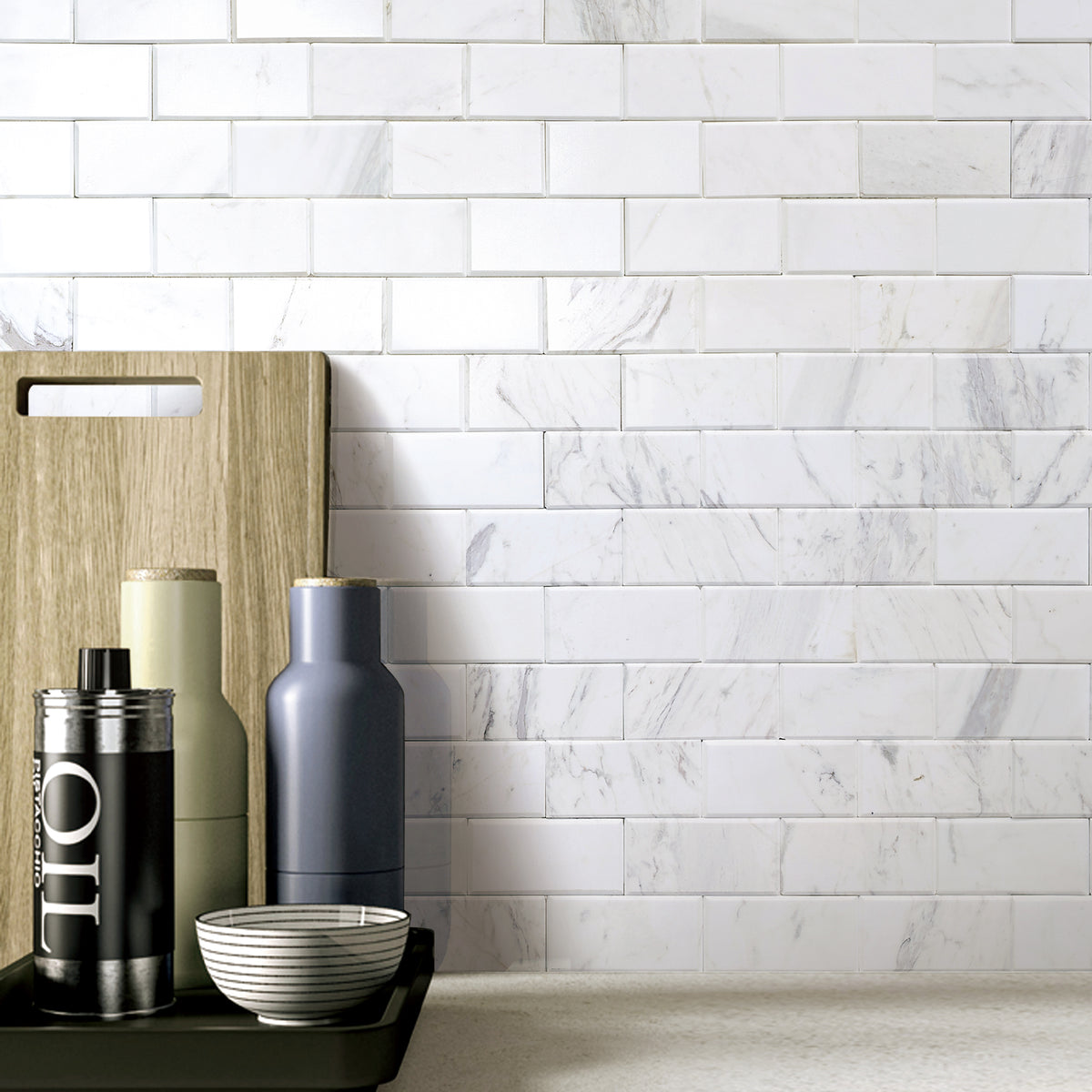 Subway Carrara White Natural Marble Peel and Stick Backsplash Tile