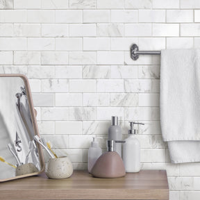 Subway Carrara White Natural Marble Peel and Stick Backsplash Tile