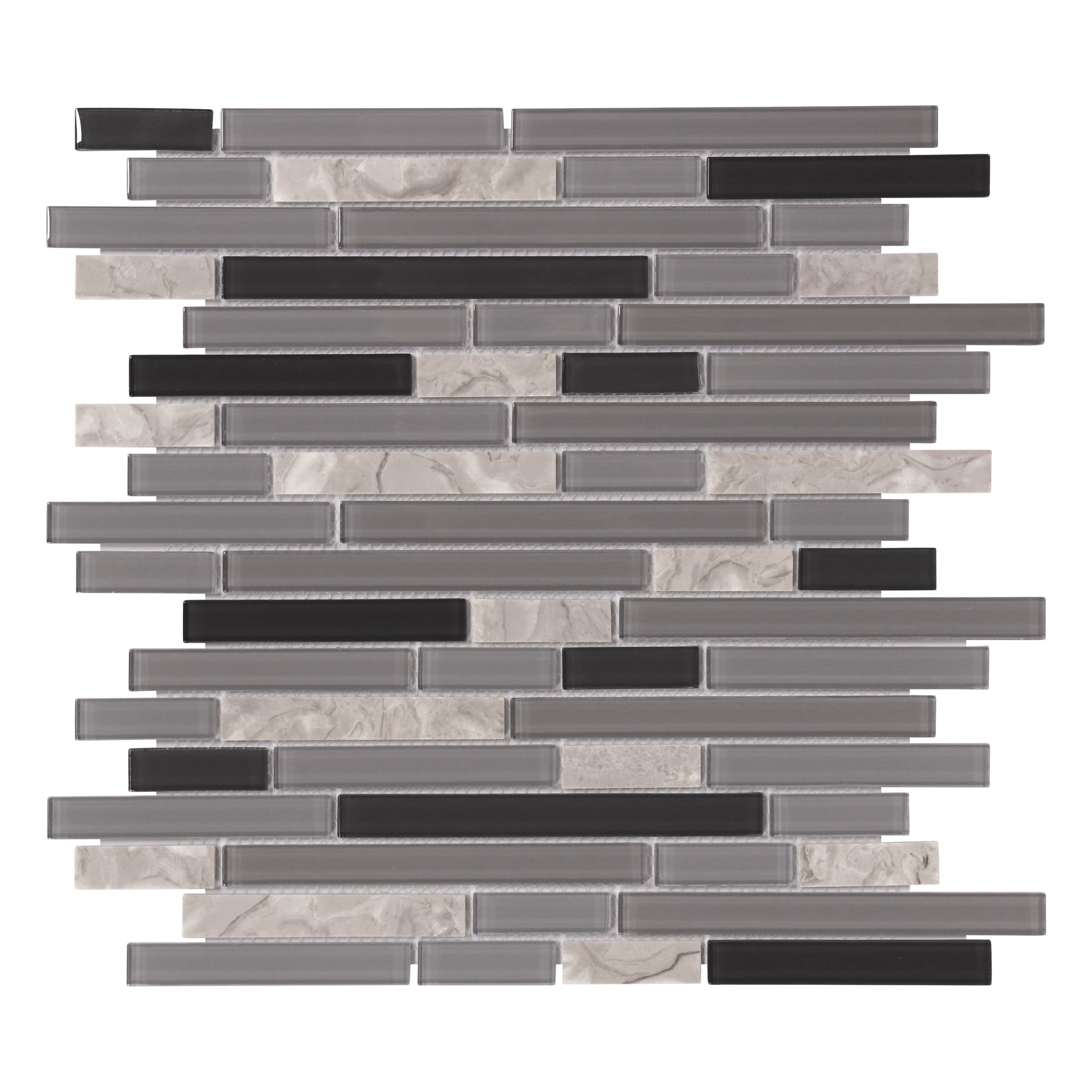 Interlocking Gray and Black Glossy Glass Wall Mosaic Tile