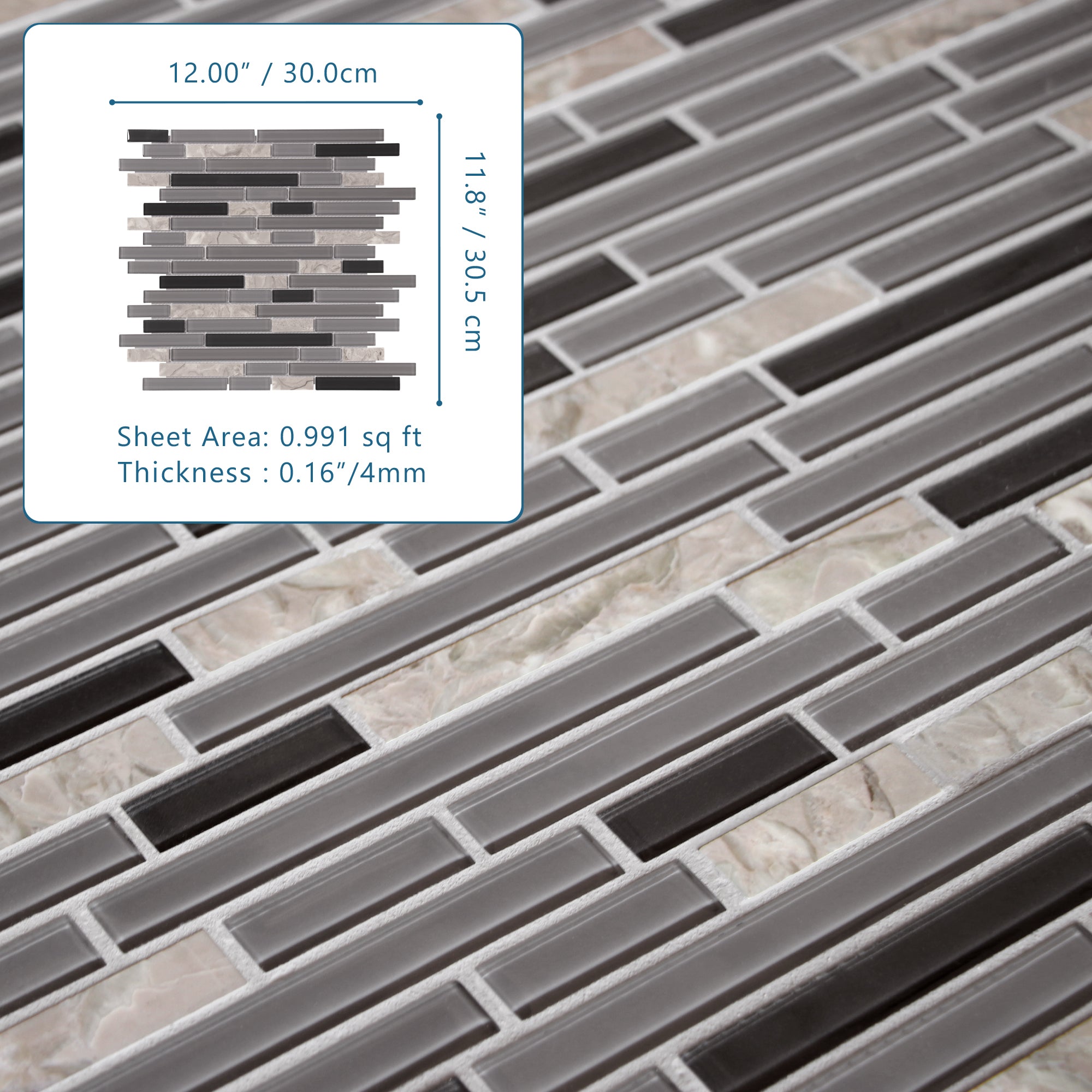 Interlocking Gray and Black Glossy Glass Wall Mosaic Tile