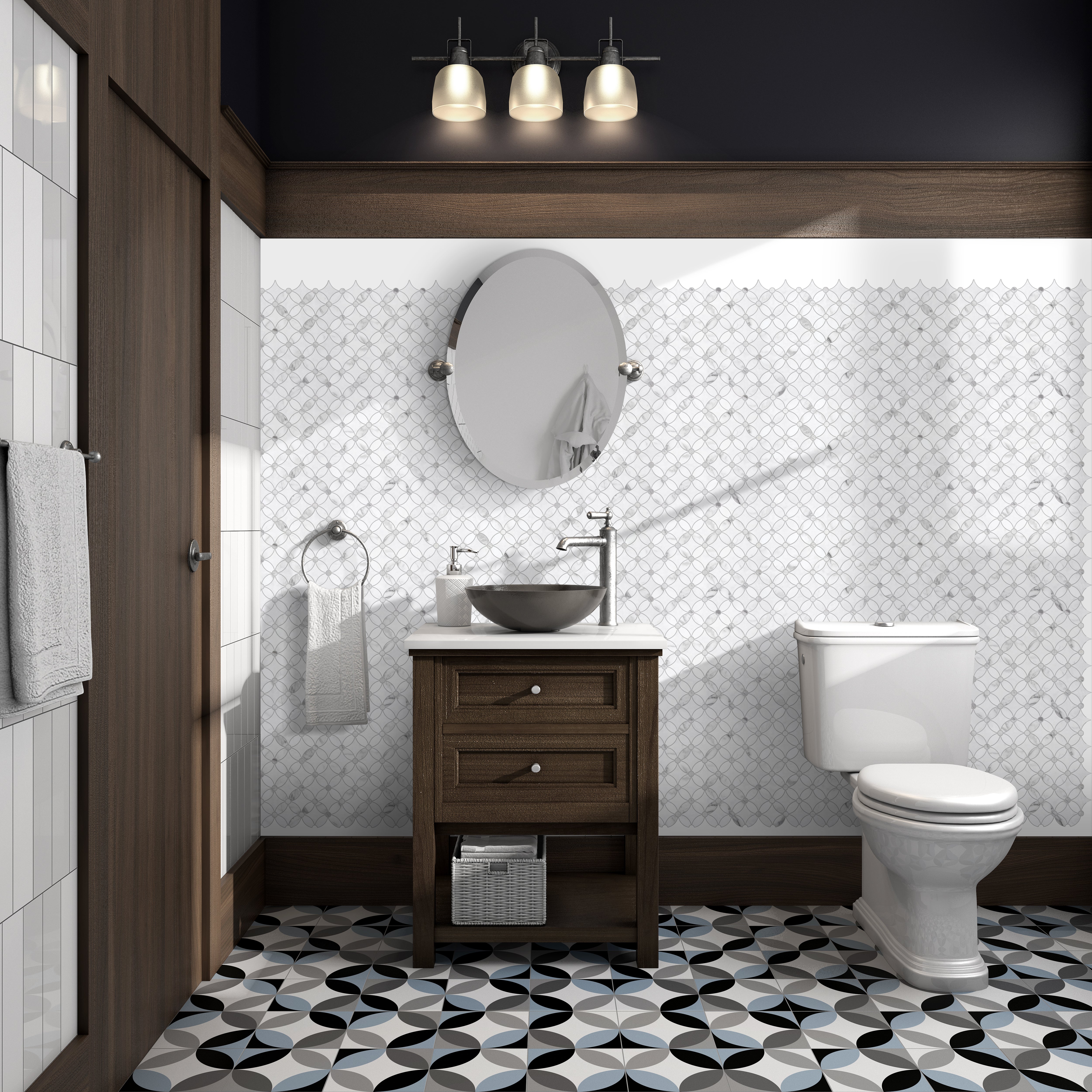 Carrara White Coin Waterjet Peel and Stick Backsplash Tile