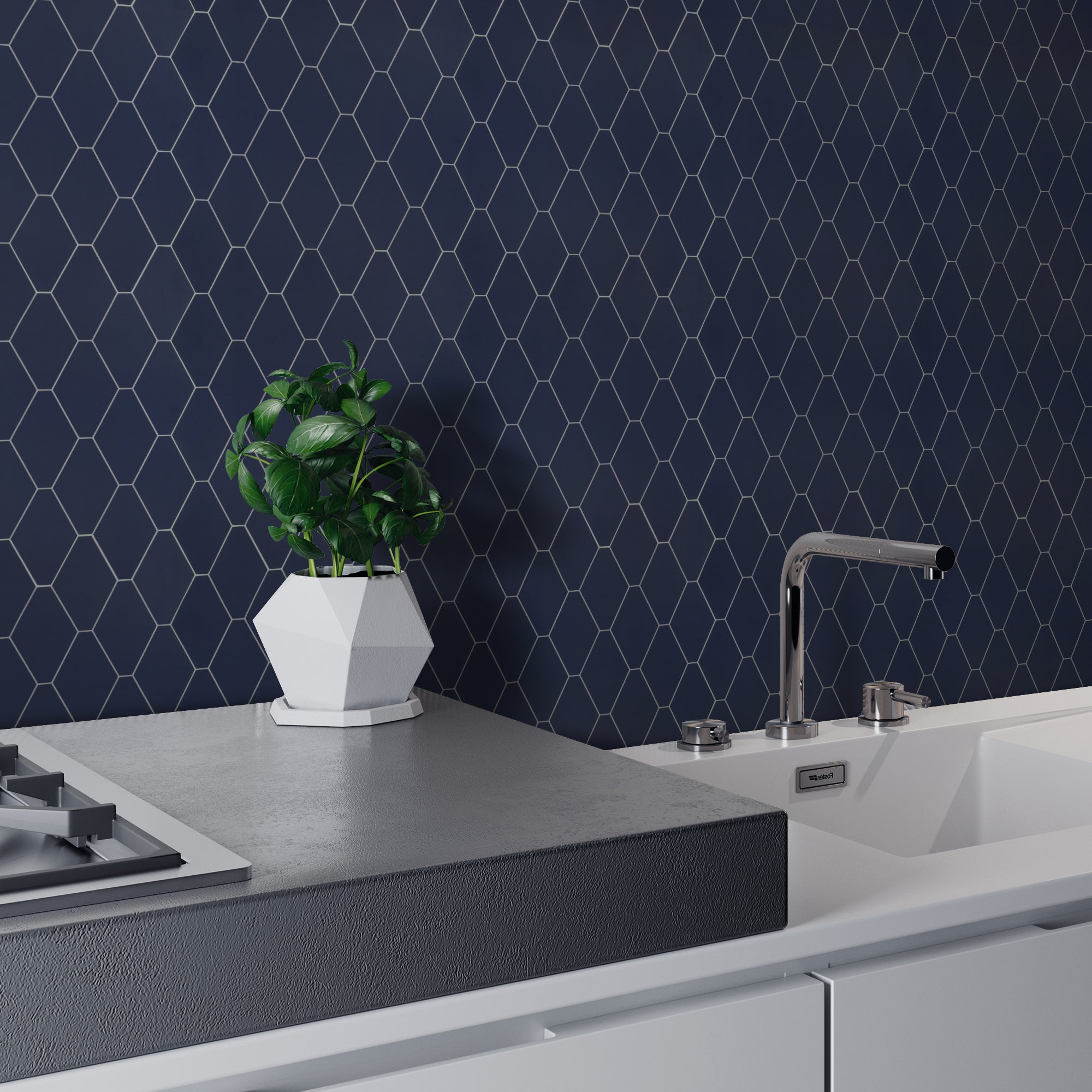 Diamond Navy Blue Peel and Stick Backsplash Tile