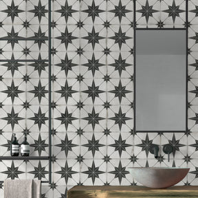 Encaustic Patterned Beige Star Peel and Stick Backsplash Tile