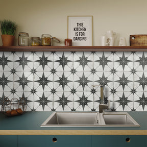Encaustic Patterned Beige Star Peel and Stick Backsplash Tile