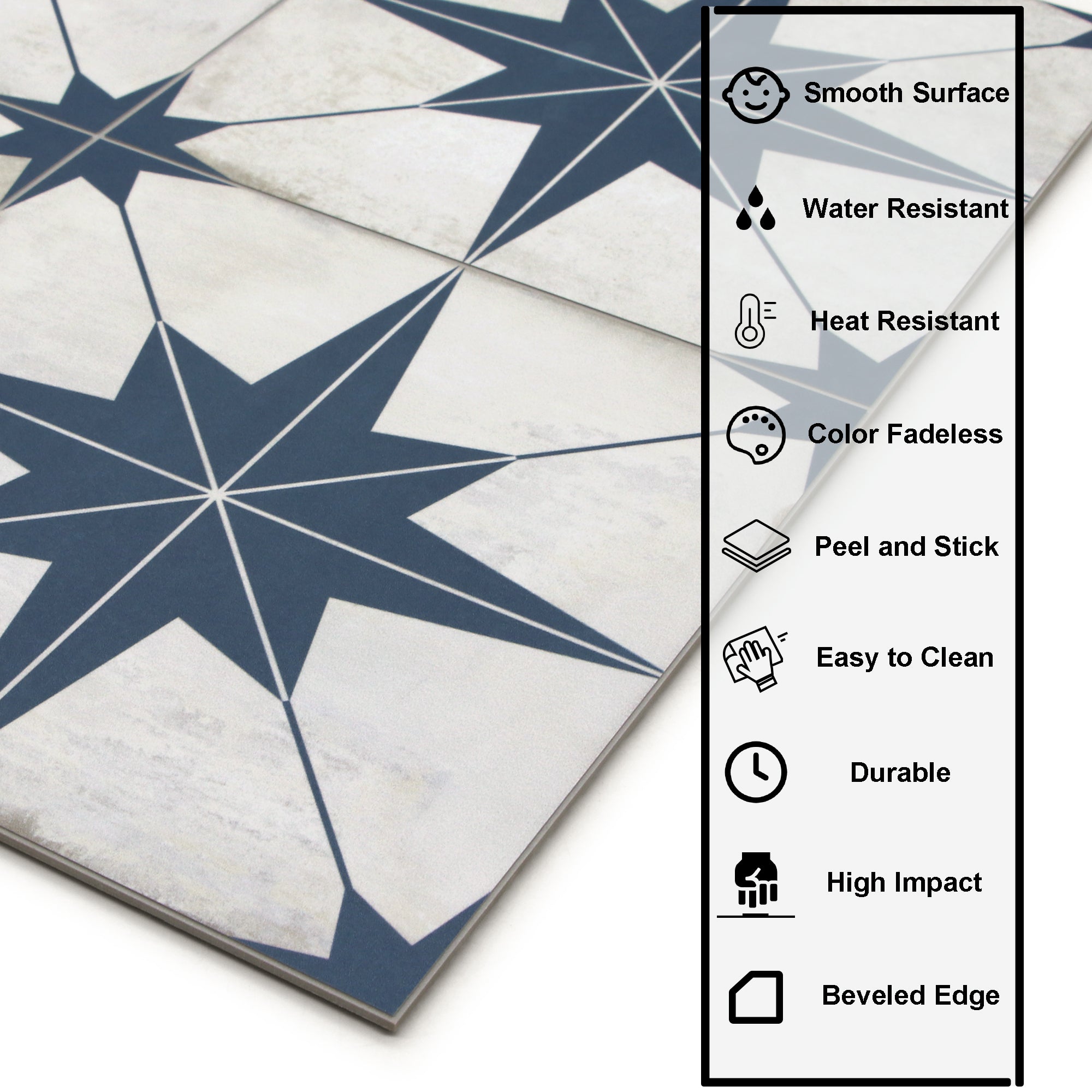 Encaustic Patterned Blue Star Peel and Stick Backsplash Tile