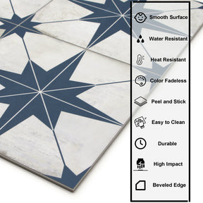 Encaustic Patterned Blue Star Peel and Stick Backsplash Tile