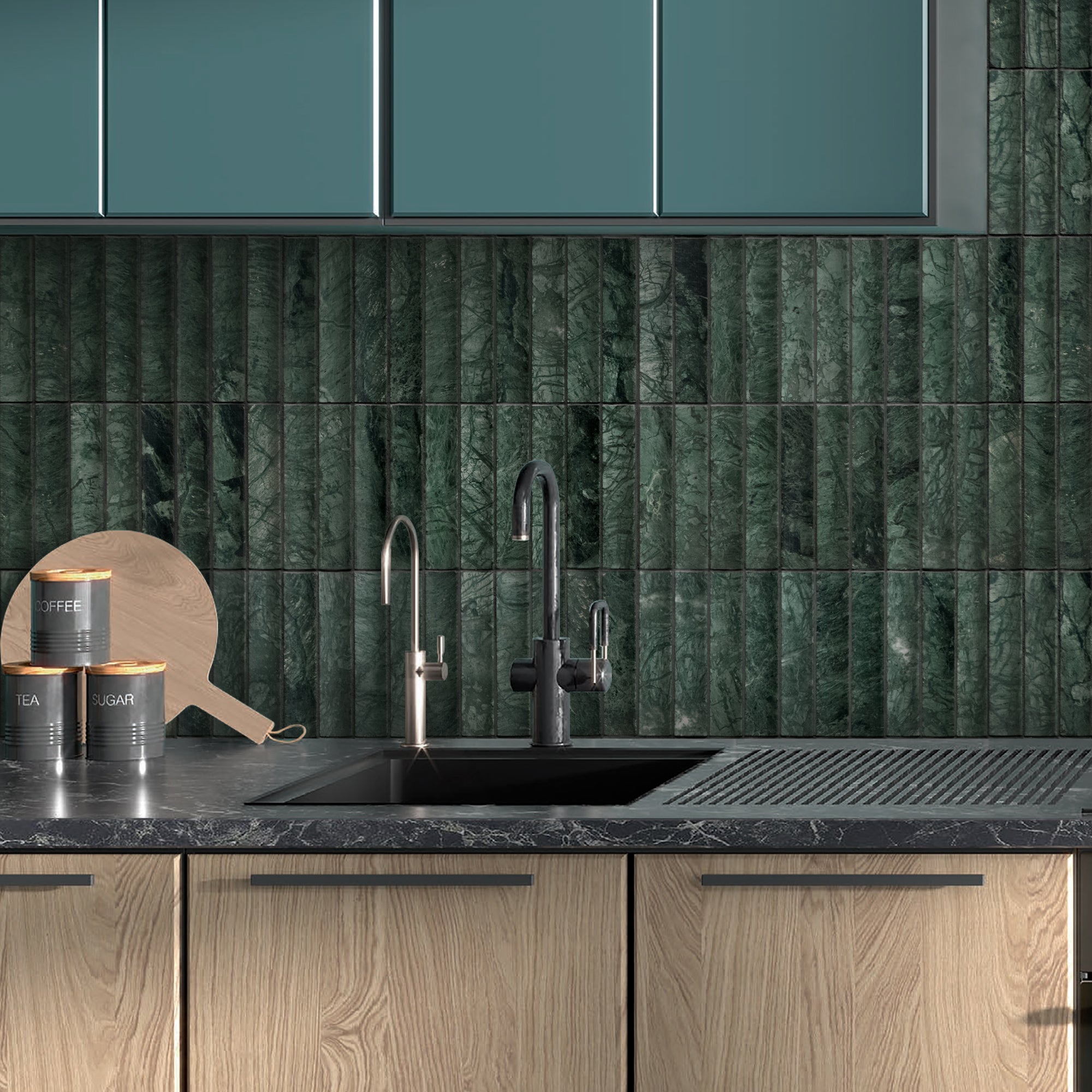 Stacked Indian Green Fluted Natural Marble Wall Mosaic Tile
