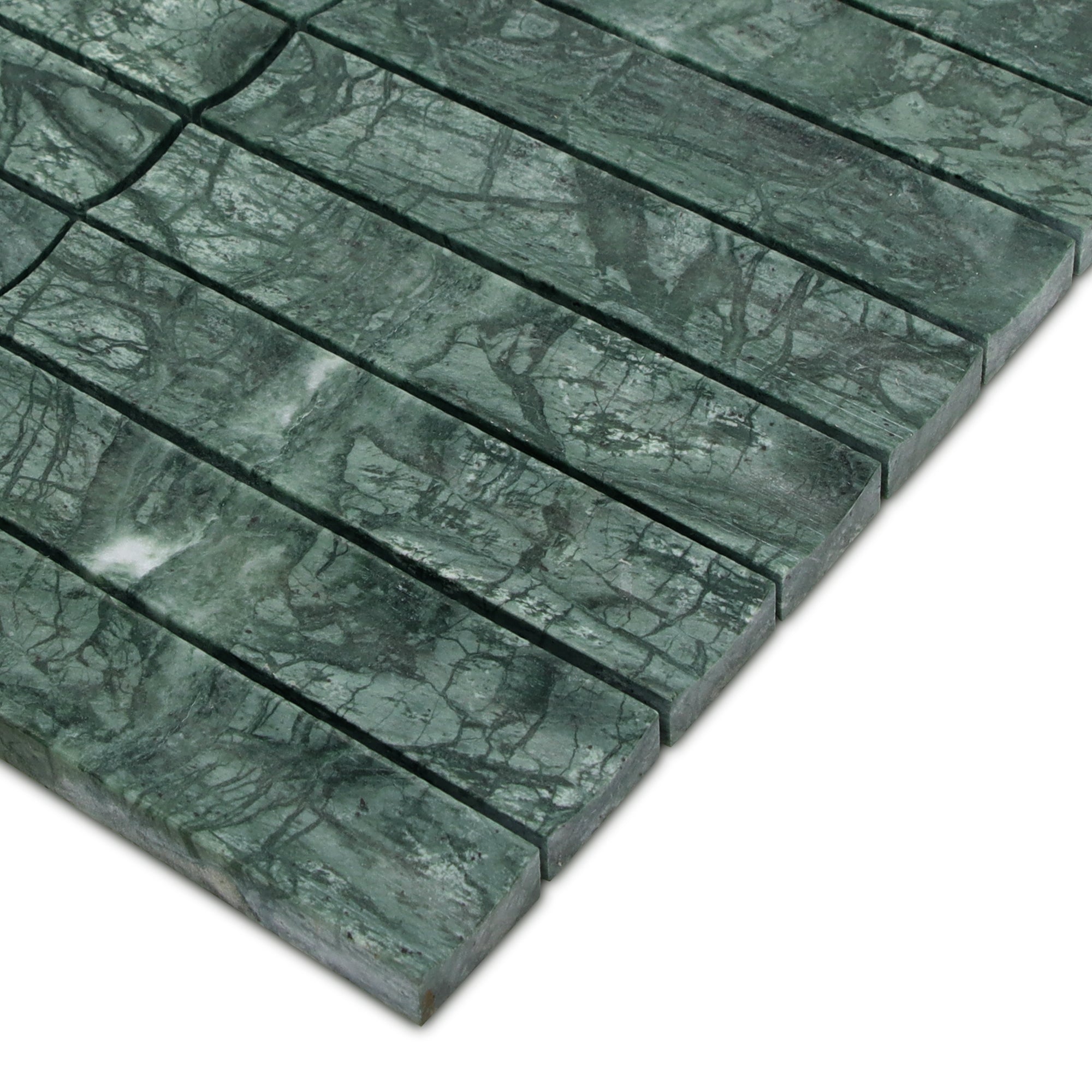 Stacked Indian Green Fluted Natural Marble Wall Mosaic Tile