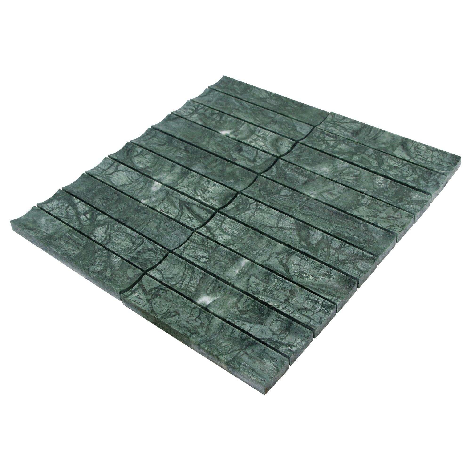 Stacked Indian Green Fluted Natural Marble Wall Mosaic Tile