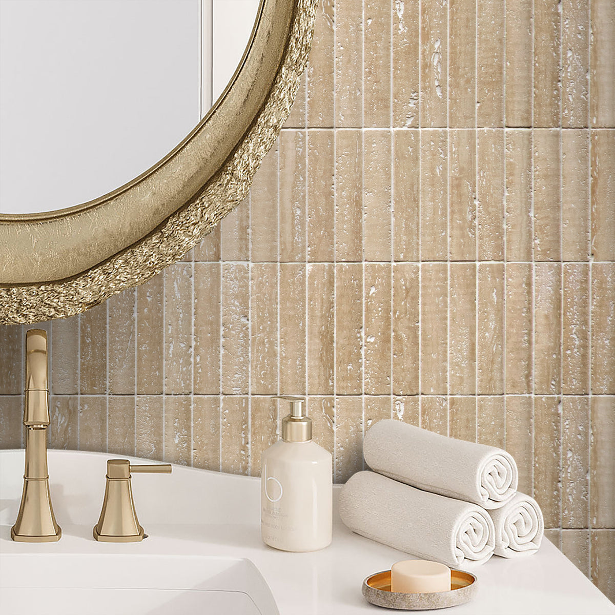 Stacked Travertino Flucted Natural Marble Wall Mosaic Tile