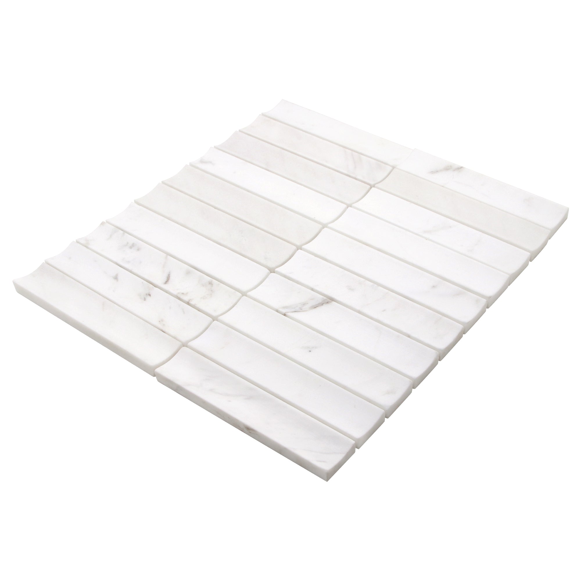 Stacked White Calacatta Fluted Natural Marble Wall Mosaic Tile