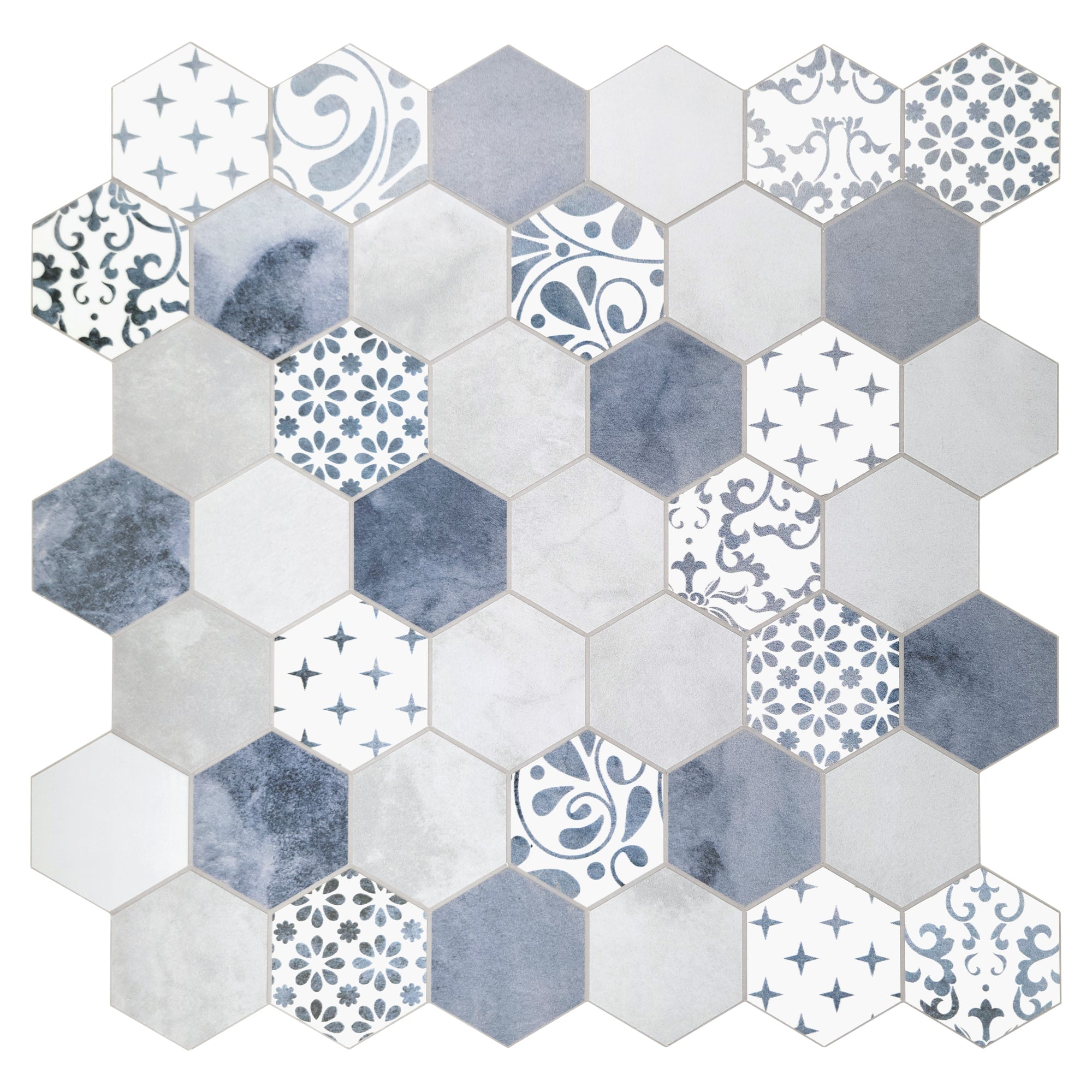 2" Hexagon Blue Peel and Stick Backsplash Tile