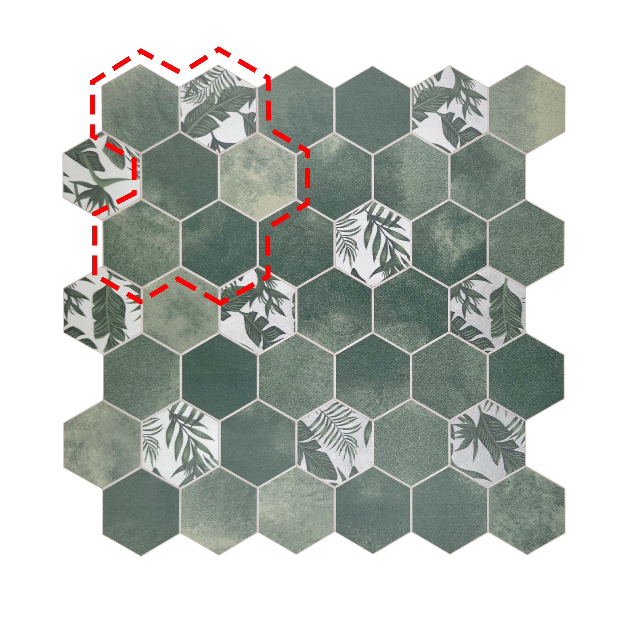 2" Hex Botanical Green Peel and Stick Backsplash Tile