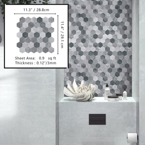2'' Hexagon Gray Peel and Stick Backsplash Wall Tile