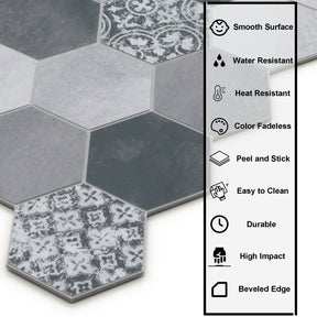 2'' Hexagon Gray Peel and Stick Backsplash Wall Tile