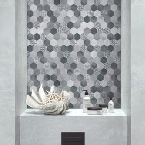 2'' Hexagon Gray Peel and Stick Backsplash Wall Tile