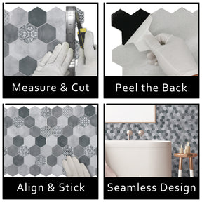 2'' Hexagon Gray Peel and Stick Backsplash Wall Tile