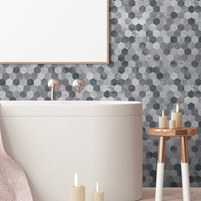 2'' Hexagon Gray Peel and Stick Backsplash Wall Tile