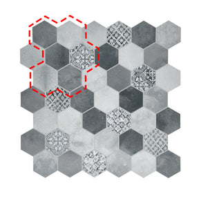 2'' Hexagon Gray Peel and Stick Backsplash Wall Tile