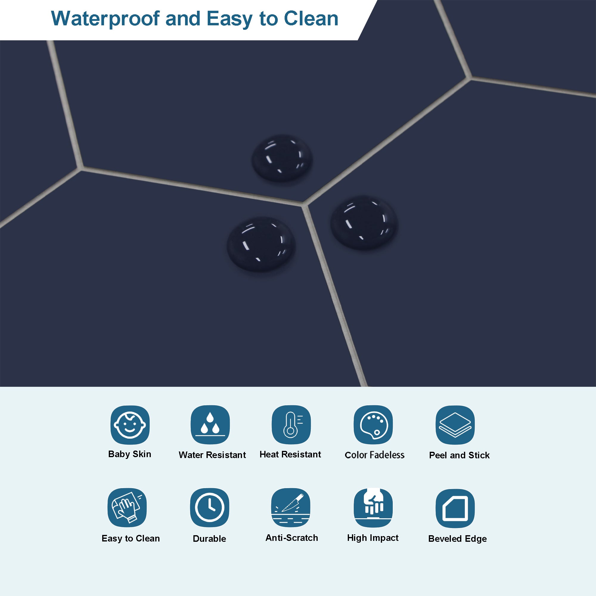 Big Hexagon Navy Blue Peel and Stick Backsplash Tile