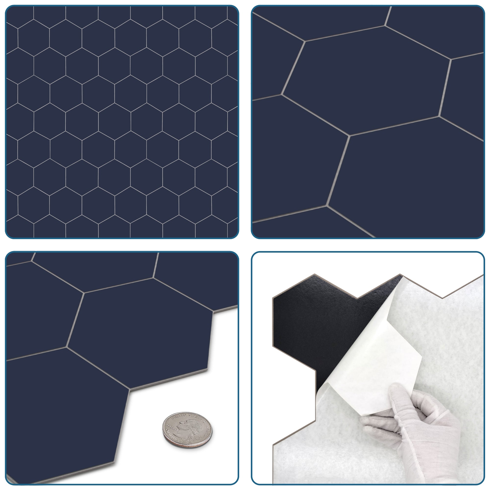 Big Hexagon Navy Blue Peel and Stick Backsplash Tile