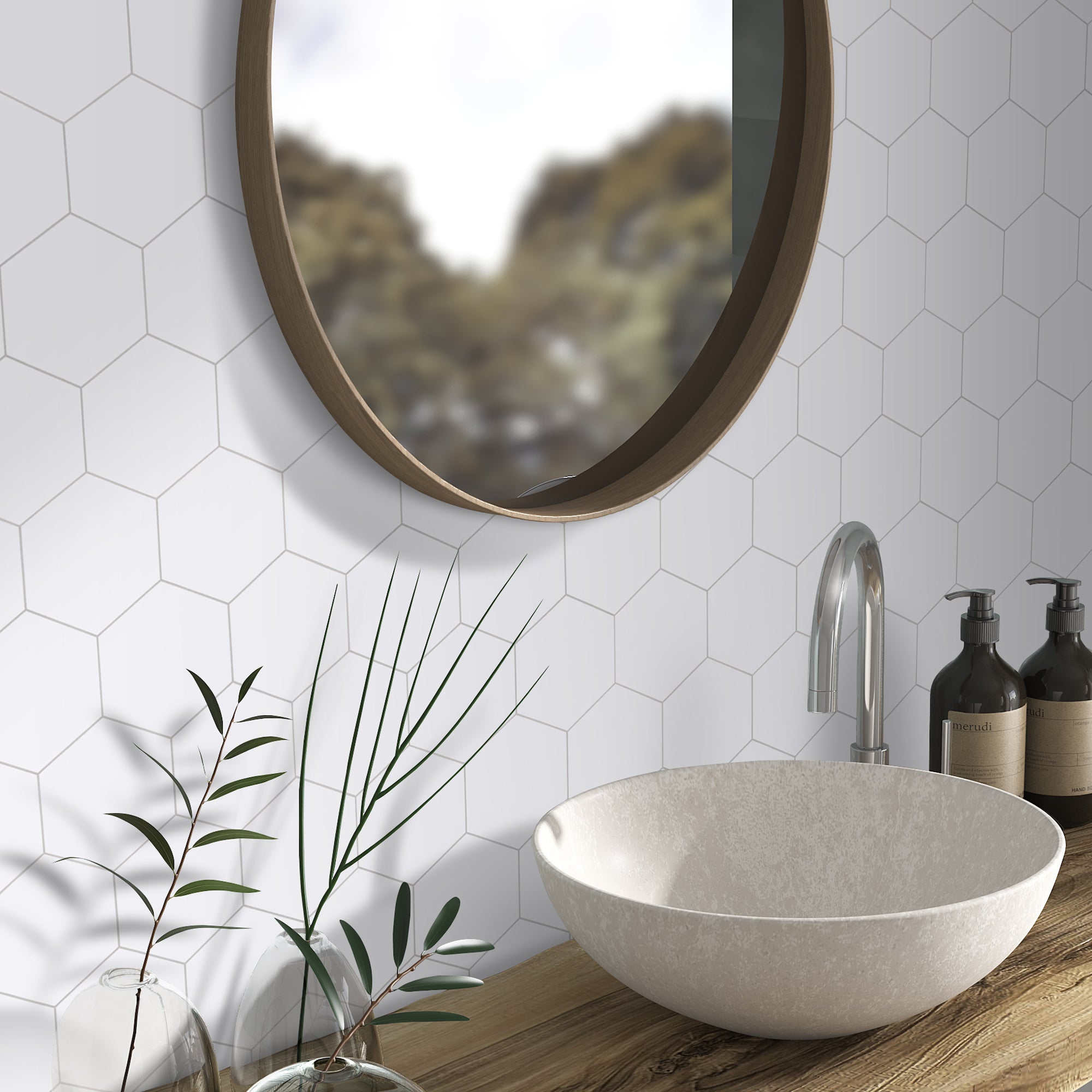 Big Hexagon White Peel and Stick Backsplash Tile