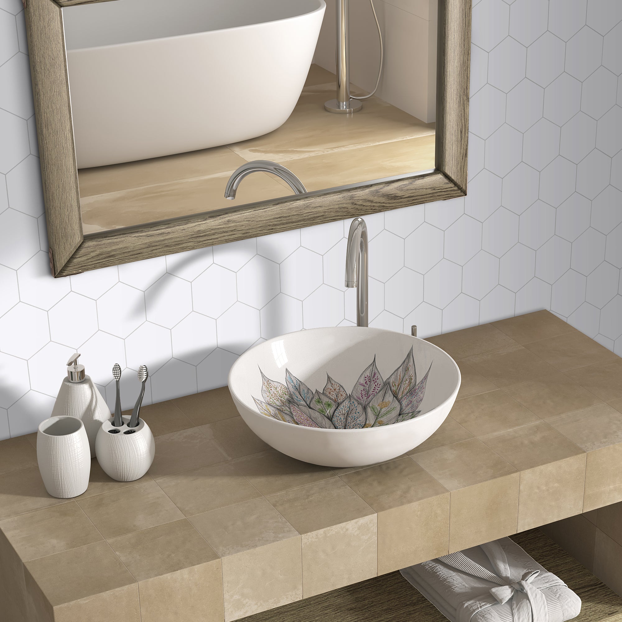 Big Hexagon White Peel and Stick Backsplash Tile