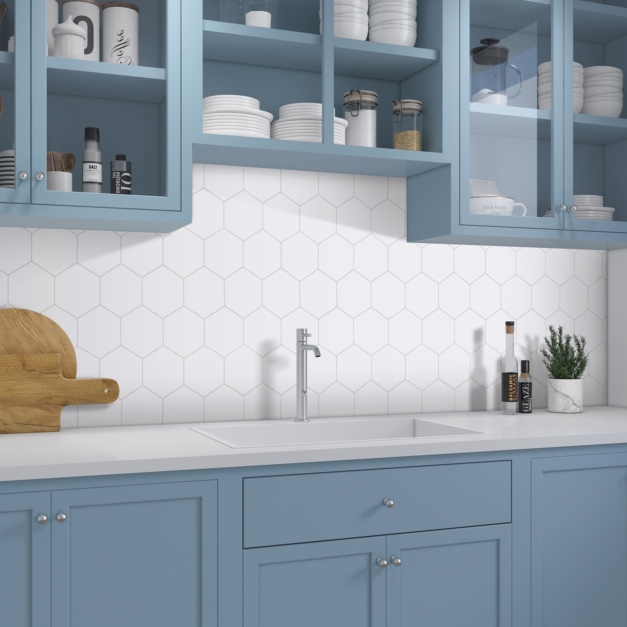 Big Hexagon White Peel and Stick Backsplash Tile