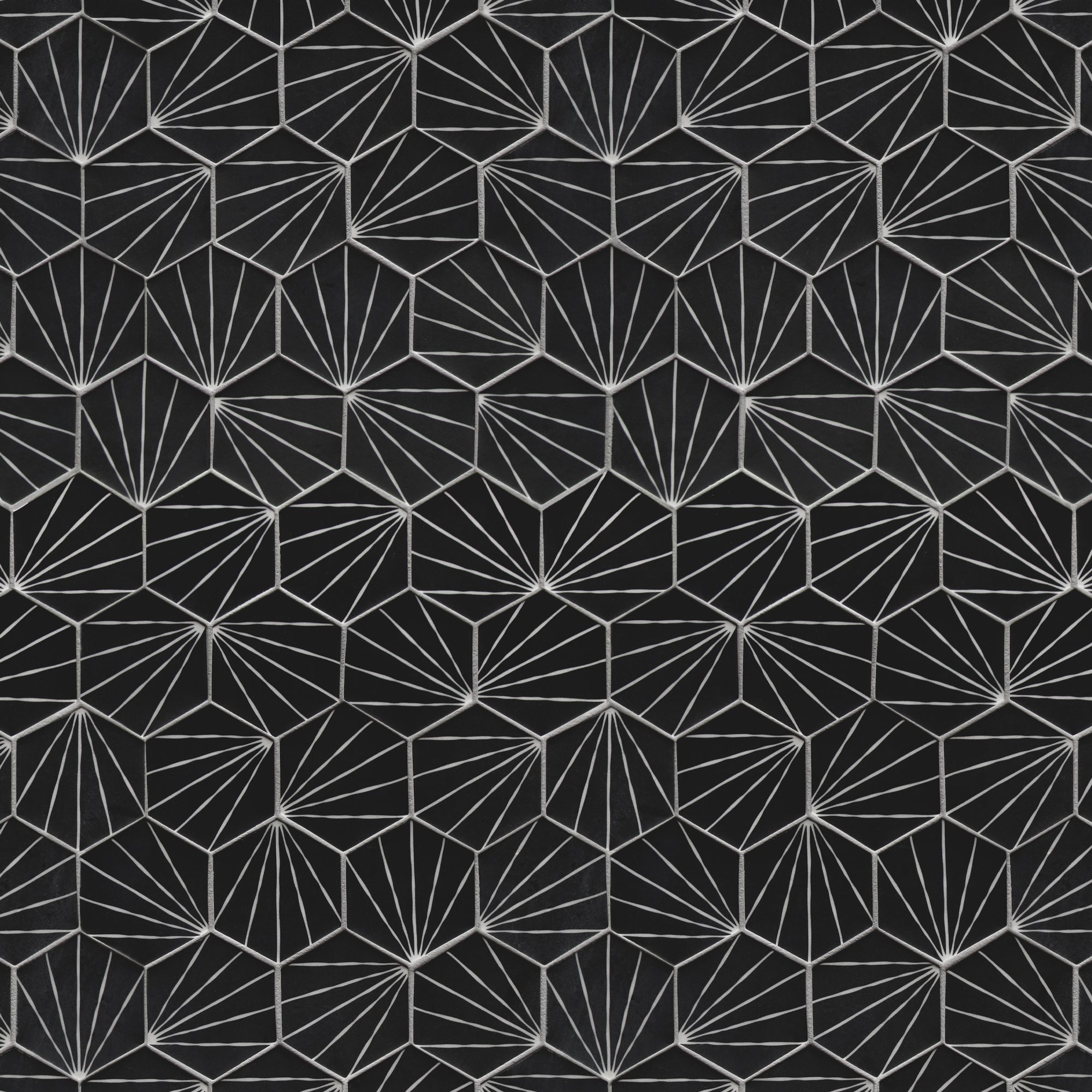 Art Deco Hexagon Black Recycled Glass Floor and Wall Mosaic Tile